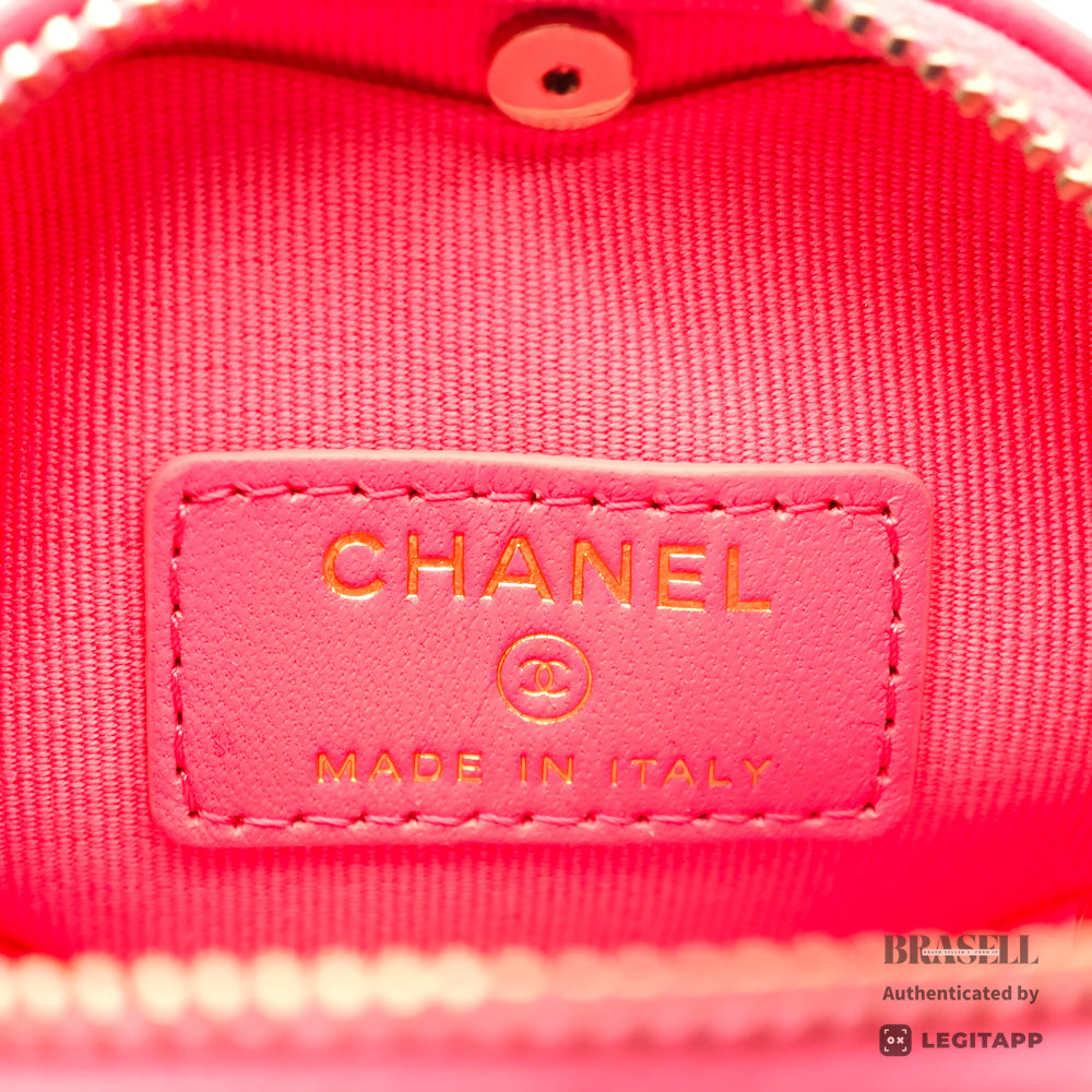 CHANEL Matelasse Heart Shape Lambskin Pink Chain Clutch Bag 【ImportFeeFREE】