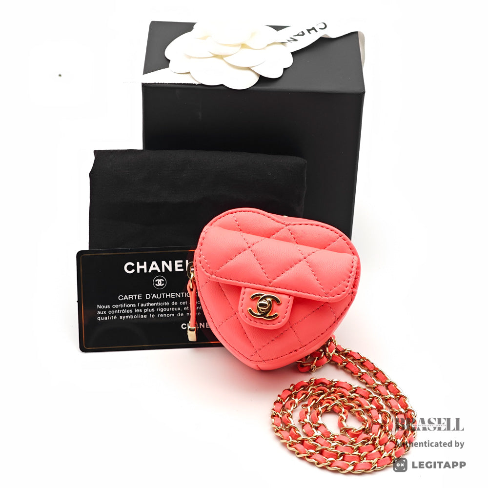 CHANEL Matelasse Heart Shape Lambskin Pink Chain Clutch Bag 【ImportFeeFREE】