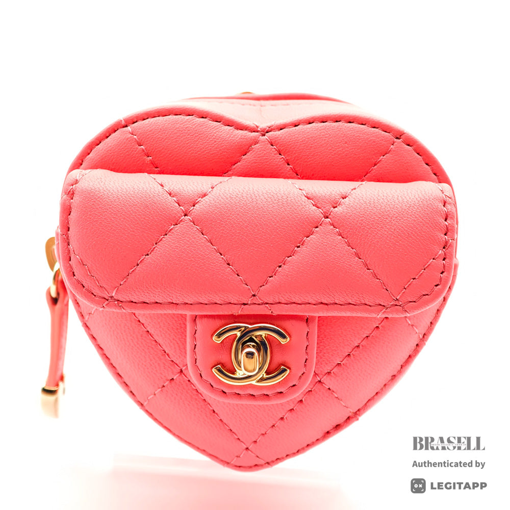 CHANEL Matelasse Heart Shape Lambskin Pink Chain Clutch Bag 【ImportFeeFREE】
