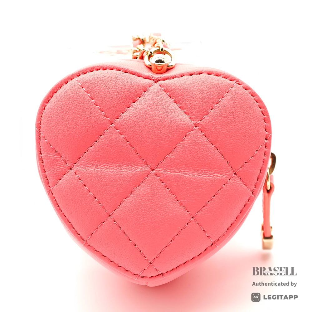 CHANEL Matelasse Heart Shape Lambskin Pink Chain Clutch Bag 【ImportFeeFREE】
