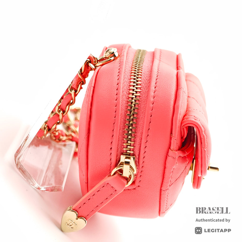 CHANEL Matelasse Heart Shape Lambskin Pink Chain Clutch Bag 【ImportFeeFREE】