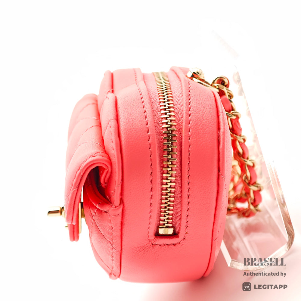 CHANEL Matelasse Heart Shape Lambskin Pink Chain Clutch Bag 【ImportFeeFREE】