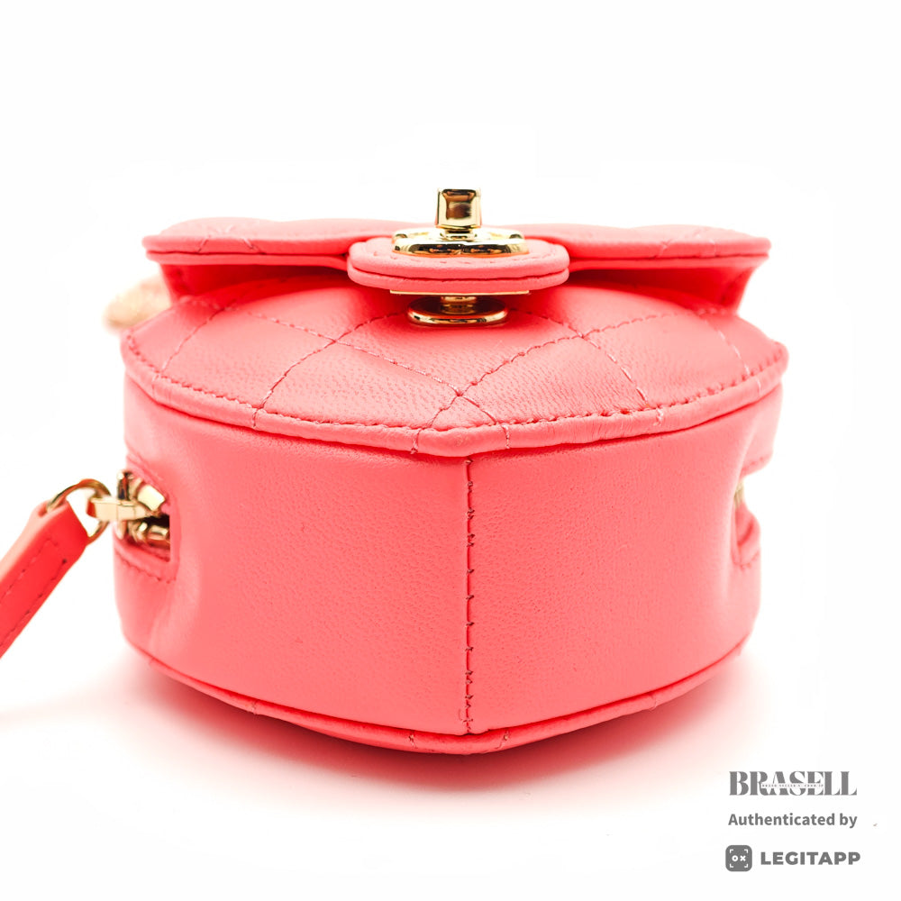 CHANEL Matelasse Heart Shape Lambskin Pink Chain Clutch Bag 【ImportFeeFREE】