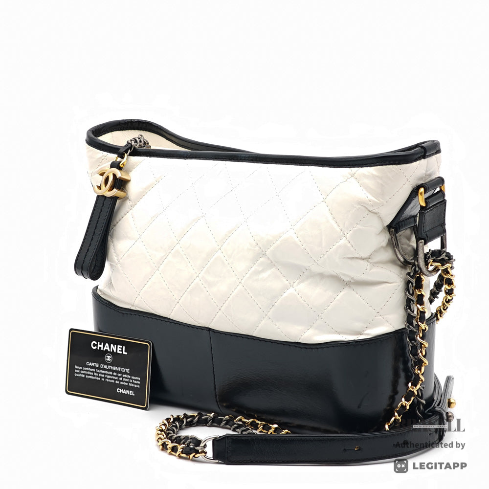 CHANEL Gabrielle Leather White Black Womens Shoulder Bag 【ImportFeeFREE】