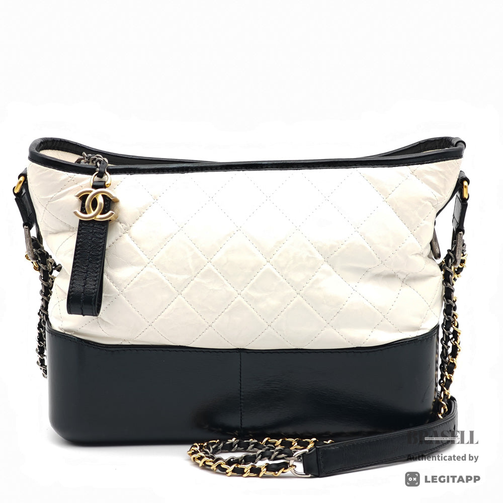 CHANEL Gabrielle Leather White Black Womens Shoulder Bag 【ImportFeeFREE】