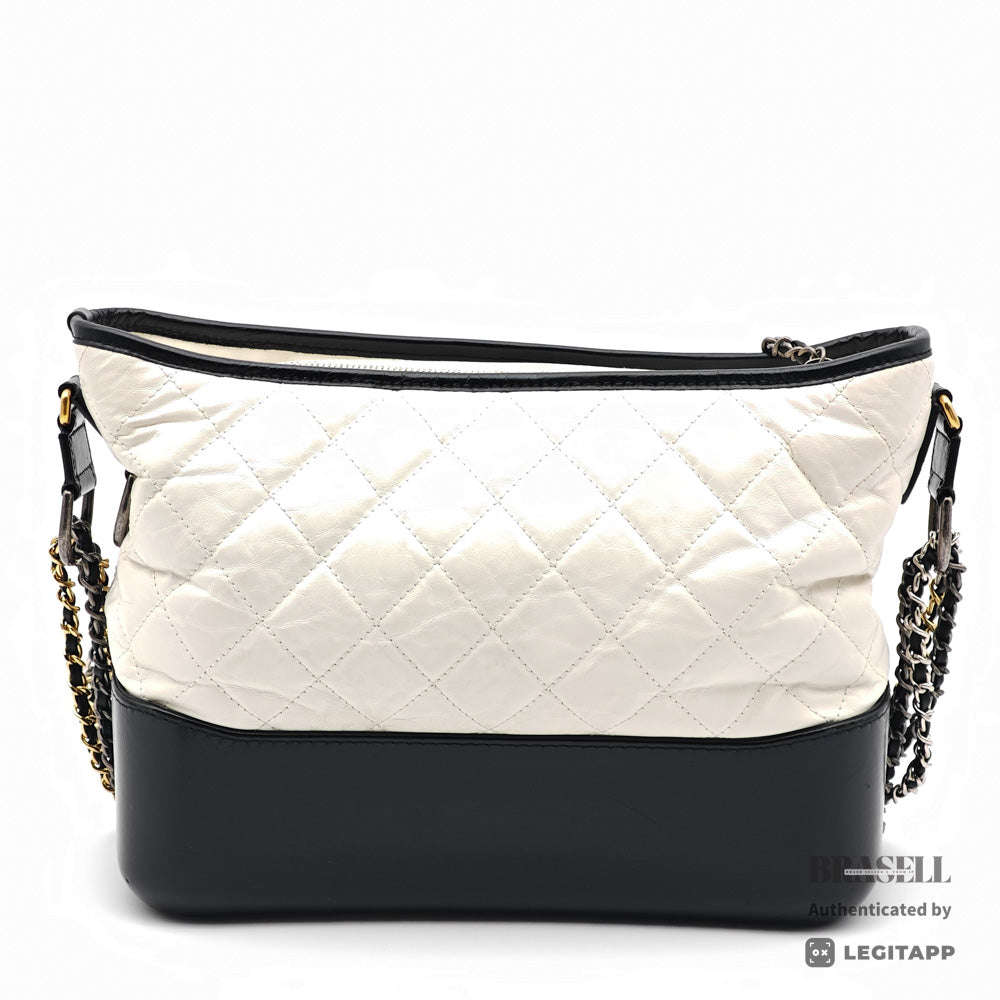 CHANEL Gabrielle Leather White Black Womens Shoulder Bag 【ImportFeeFREE】