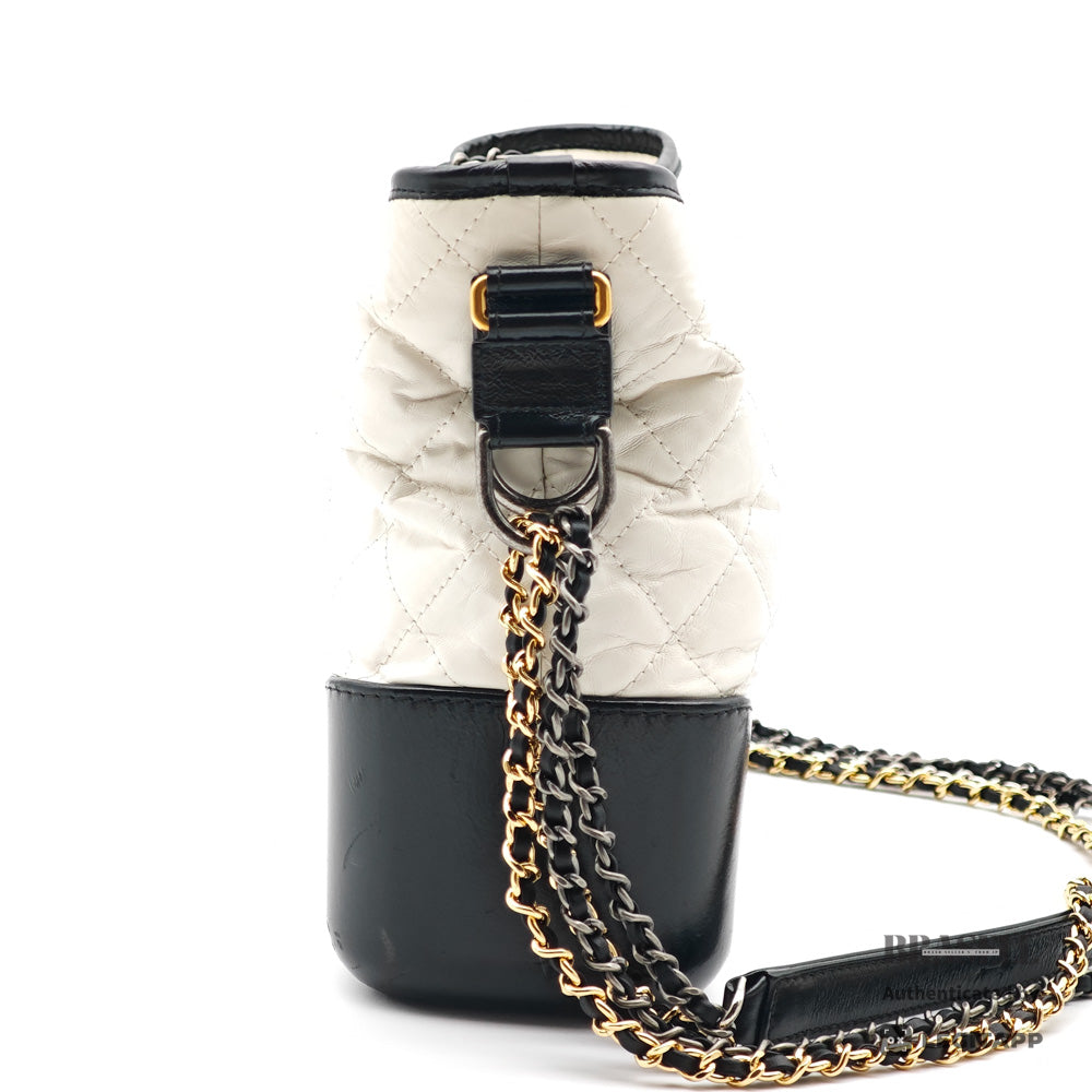 CHANEL Gabrielle Leather White Black Womens Shoulder Bag 【ImportFeeFREE】
