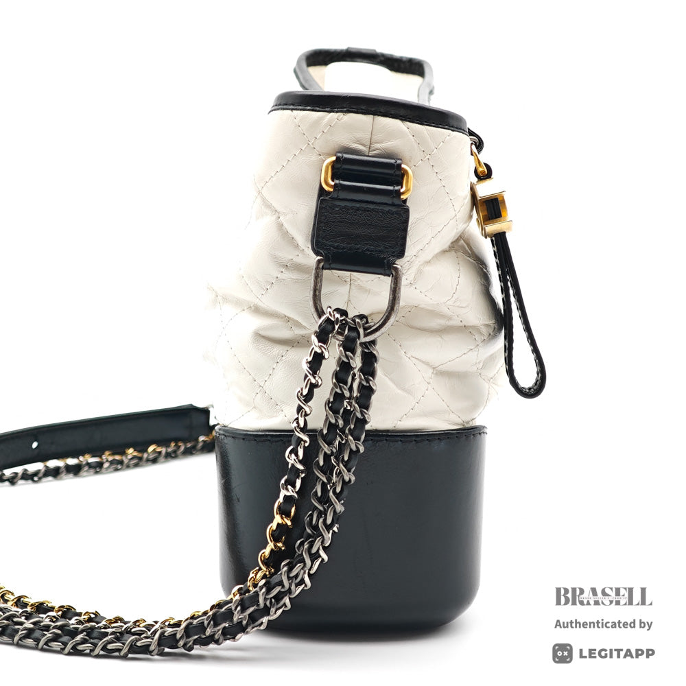 CHANEL Gabrielle Leather White Black Womens Shoulder Bag 【ImportFeeFREE】