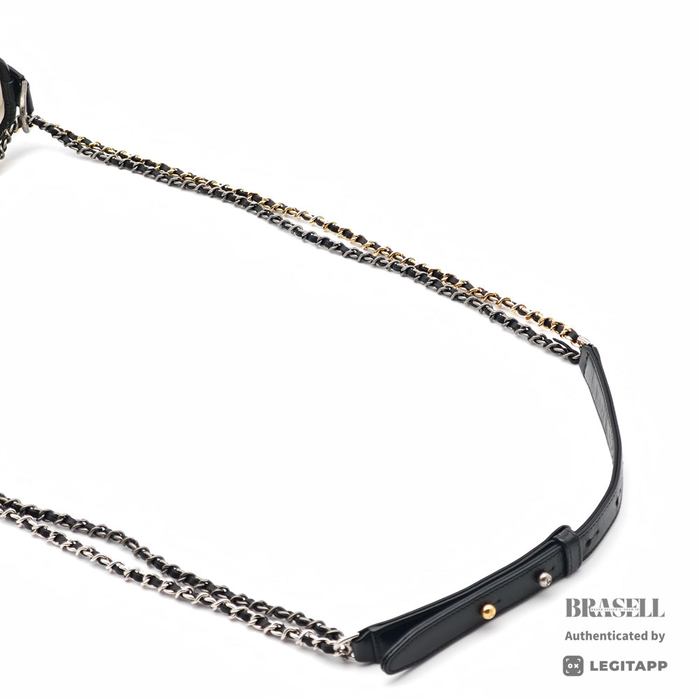 CHANEL Gabrielle Leather White Black Womens Shoulder Bag 【ImportFeeFREE】