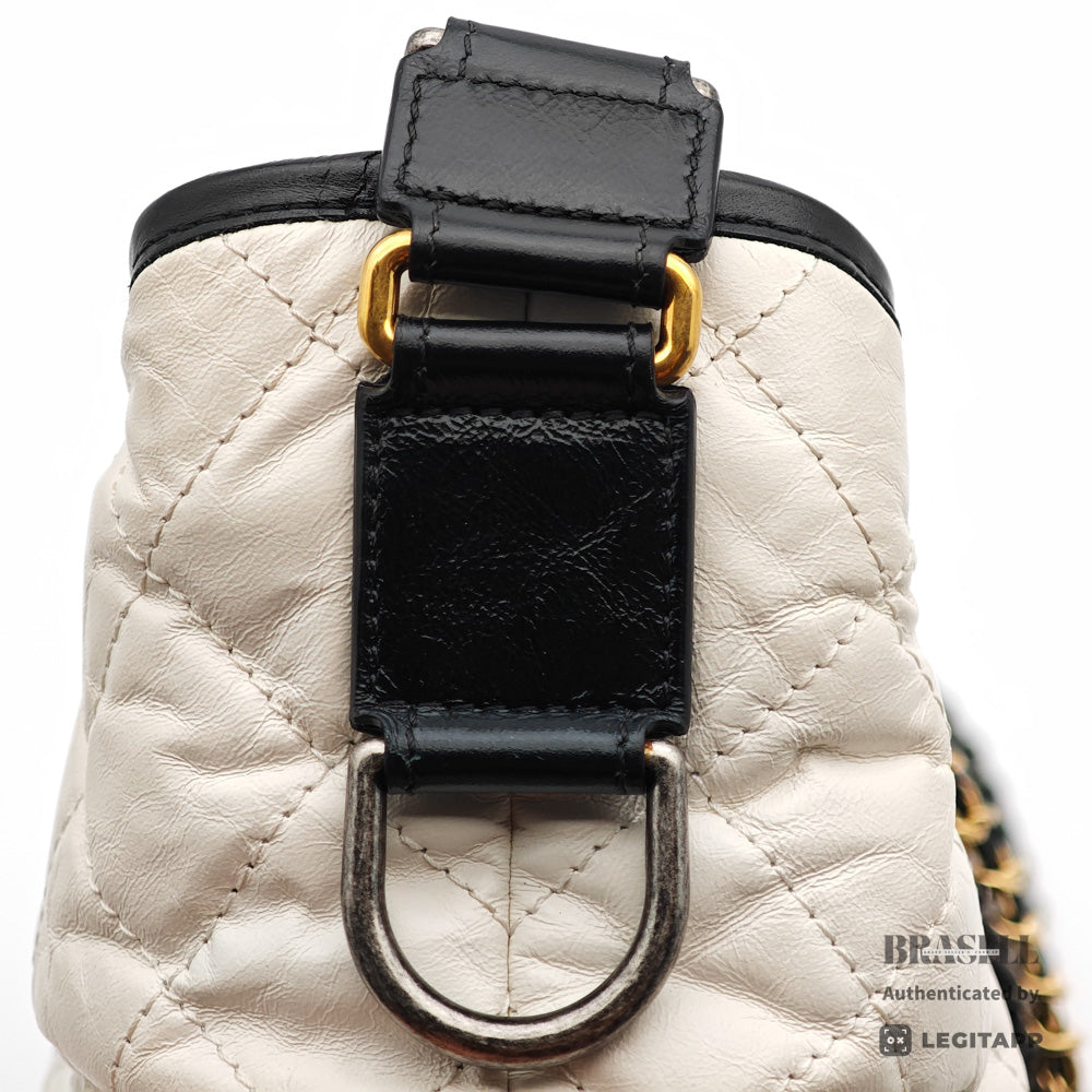 CHANEL Gabrielle Leather White Black Womens Shoulder Bag 【ImportFeeFREE】