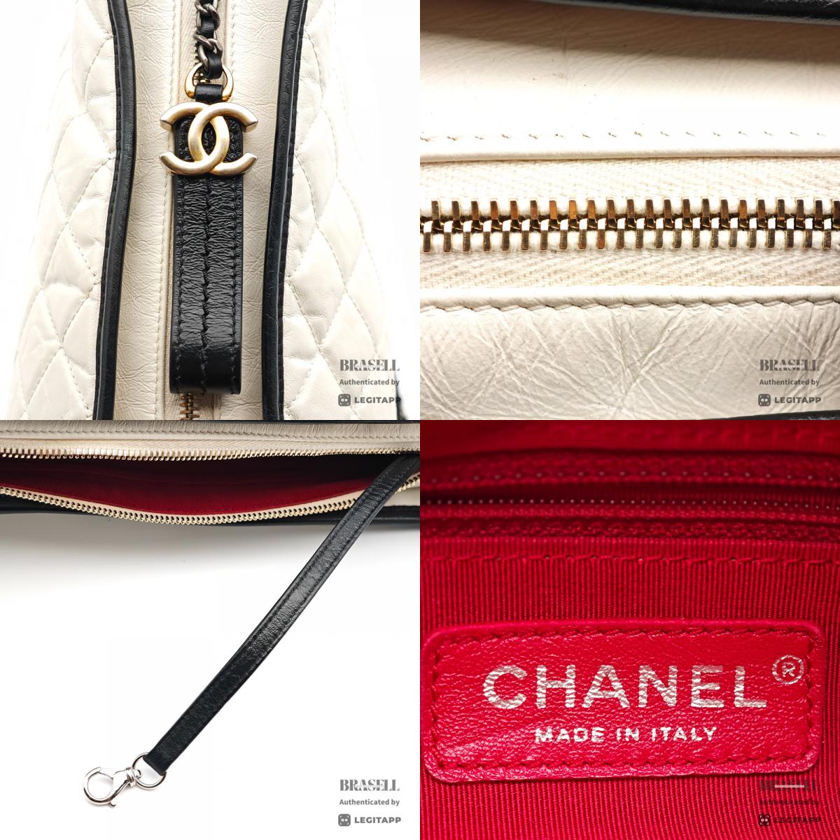 CHANEL Gabrielle Leather White Black Womens Shoulder Bag 【ImportFeeFREE】