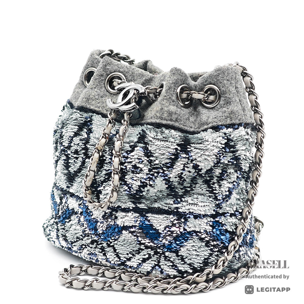 CHANEL CC Chain Drawstring Quilted Wool and Sequins Bag 【ImportFeeFREE】