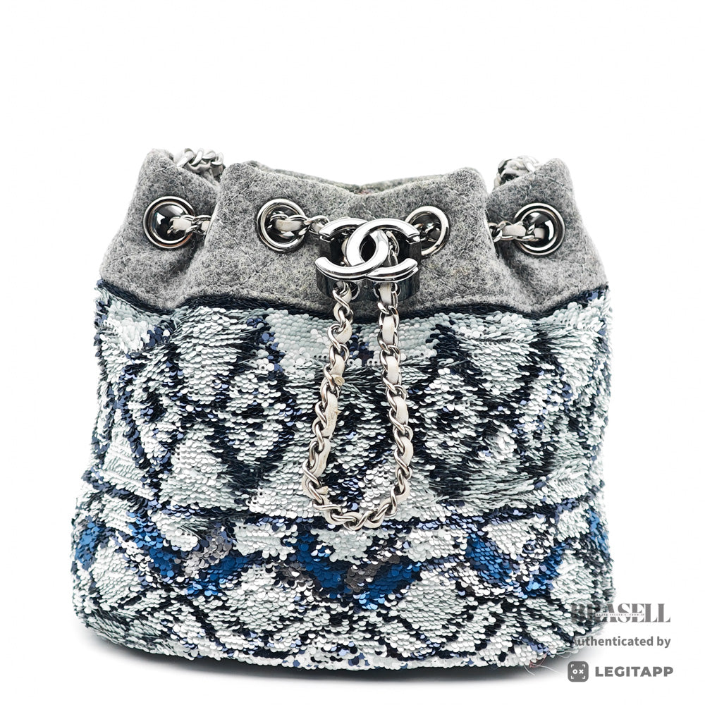 CHANEL CC Chain Drawstring Quilted Wool and Sequins Bag 【ImportFeeFREE】