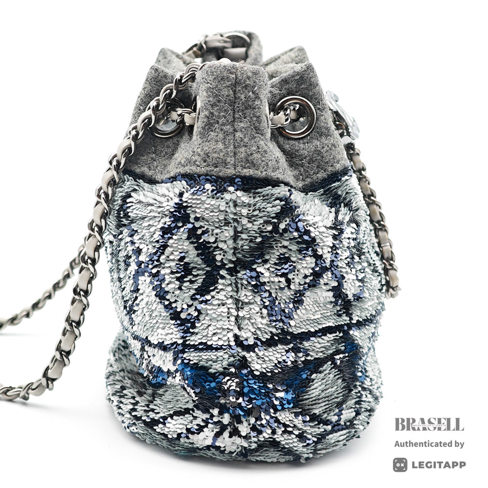 CHANEL CC Chain Drawstring Quilted Wool and Sequins Bag 【ImportFeeFREE】
