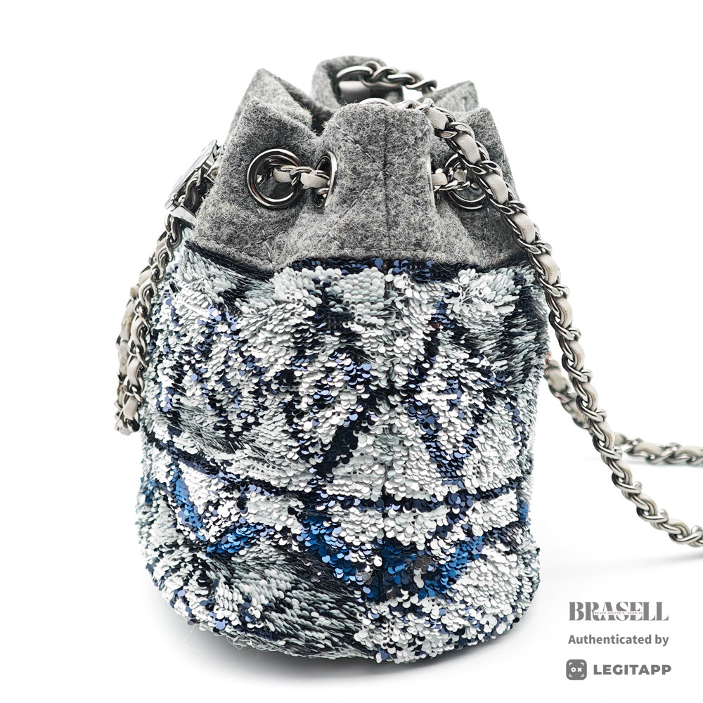 CHANEL CC Chain Drawstring Quilted Wool and Sequins Bag 【ImportFeeFREE】
