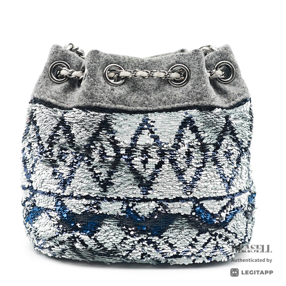 CHANEL CC Chain Drawstring Quilted Wool and Sequins Bag 【ImportFeeFREE】
