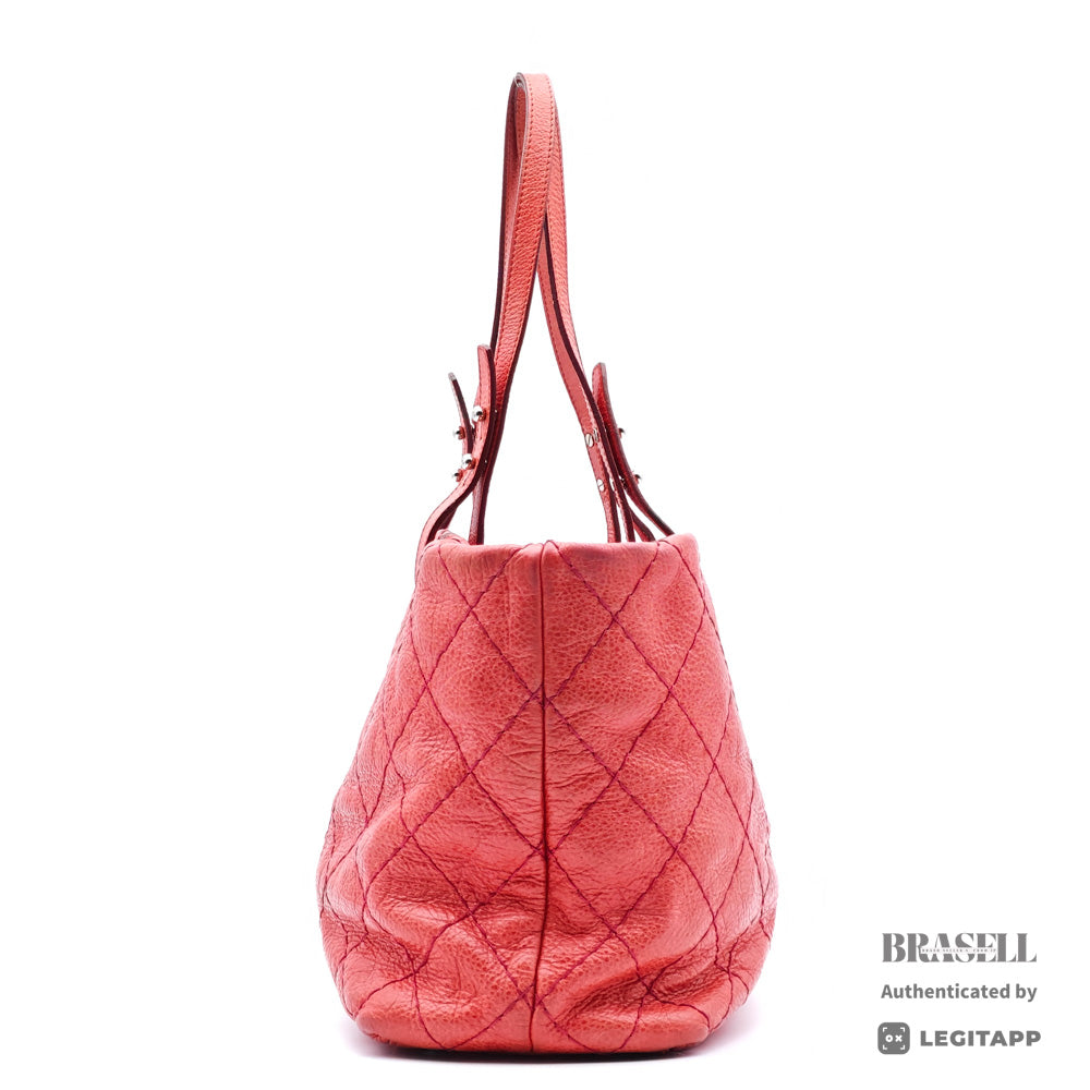 CHANEL On The Road Matelasse Coco Mark Tote Bag Red【ImportFeeFREE】