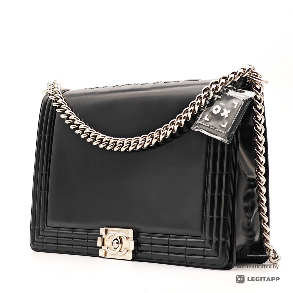 CHANEL Boy CHANEL Patent Leather Black Chain Shoulder Bag 【ImportFeeFREE】