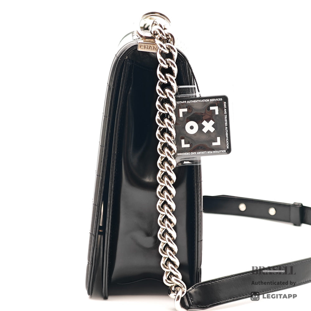 CHANEL Boy CHANEL Patent Leather Black Chain Shoulder Bag 【ImportFeeFREE】