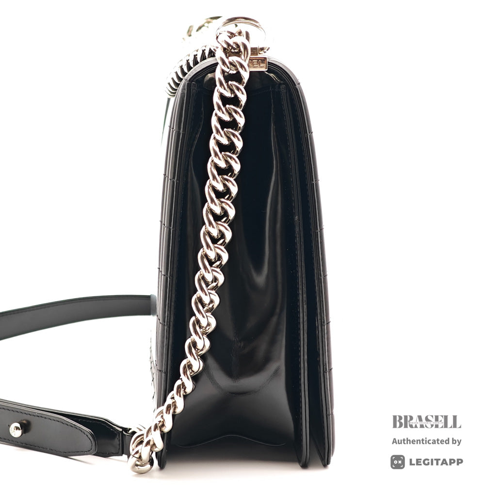 CHANEL Boy CHANEL Patent Leather Black Chain Shoulder Bag 【ImportFeeFREE】