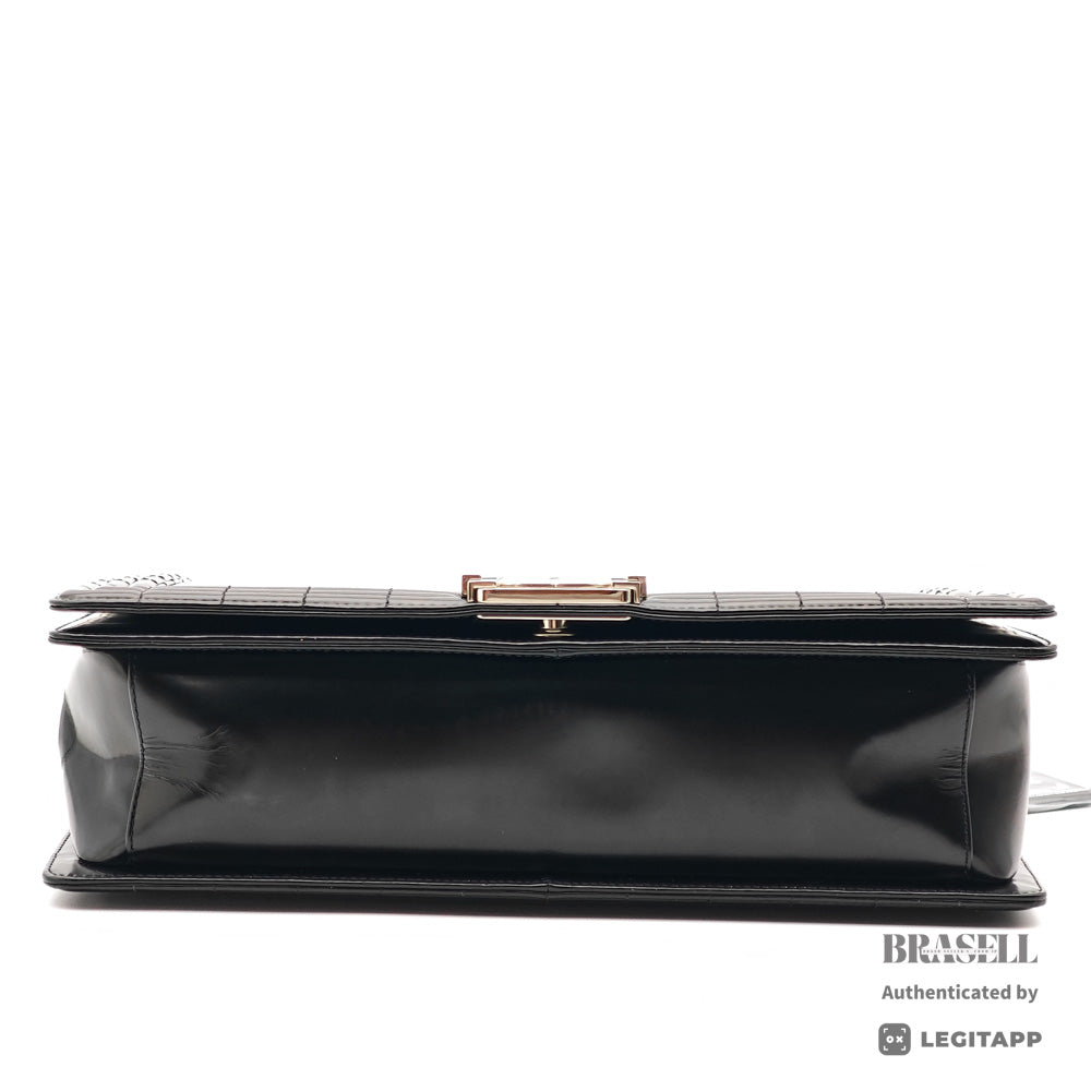 CHANEL Boy CHANEL Patent Leather Black Chain Shoulder Bag 【ImportFeeFREE】