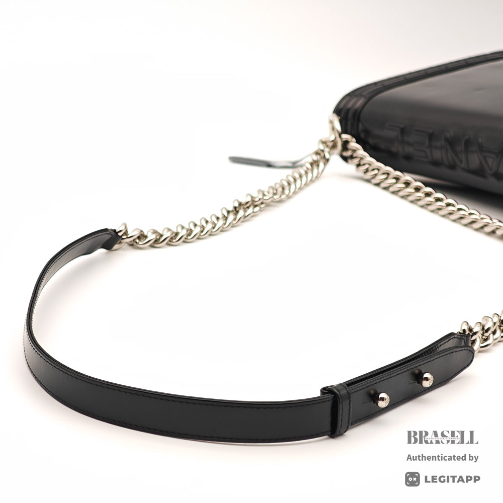 CHANEL Boy CHANEL Patent Leather Black Chain Shoulder Bag 【ImportFeeFREE】