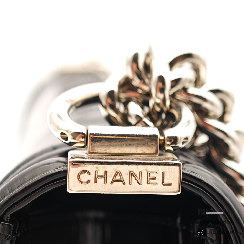 CHANEL Boy CHANEL Patent Leather Black Chain Shoulder Bag 【ImportFeeFREE】