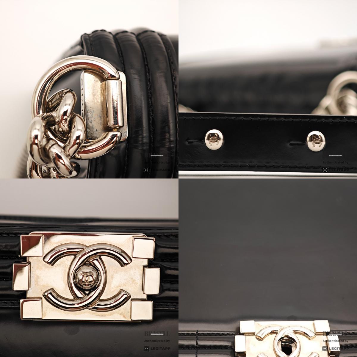 CHANEL Boy CHANEL Patent Leather Black Chain Shoulder Bag 【ImportFeeFREE】