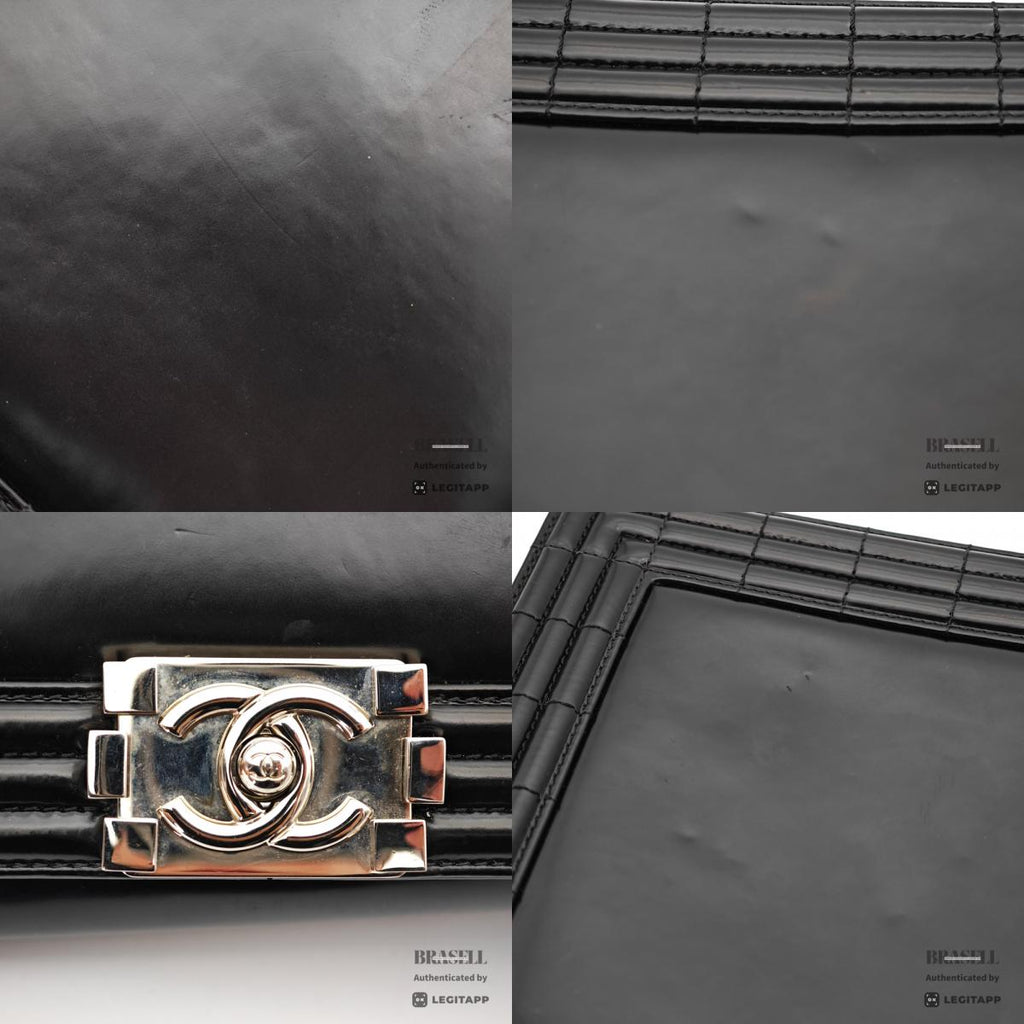 CHANEL Boy CHANEL Patent Leather Black Chain Shoulder Bag 【ImportFeeFREE】