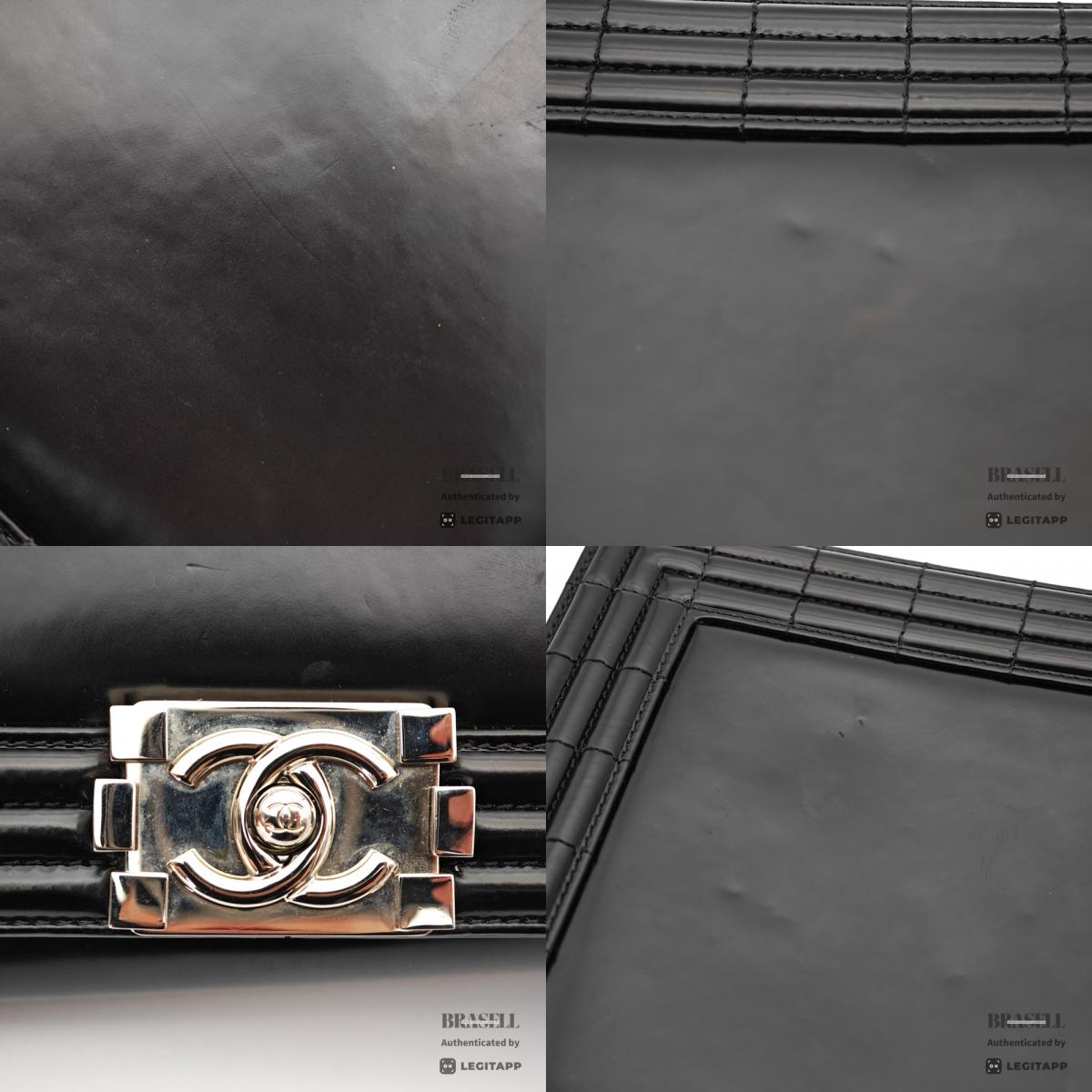 CHANEL Boy CHANEL Patent Leather Black Chain Shoulder Bag 【ImportFeeFREE】