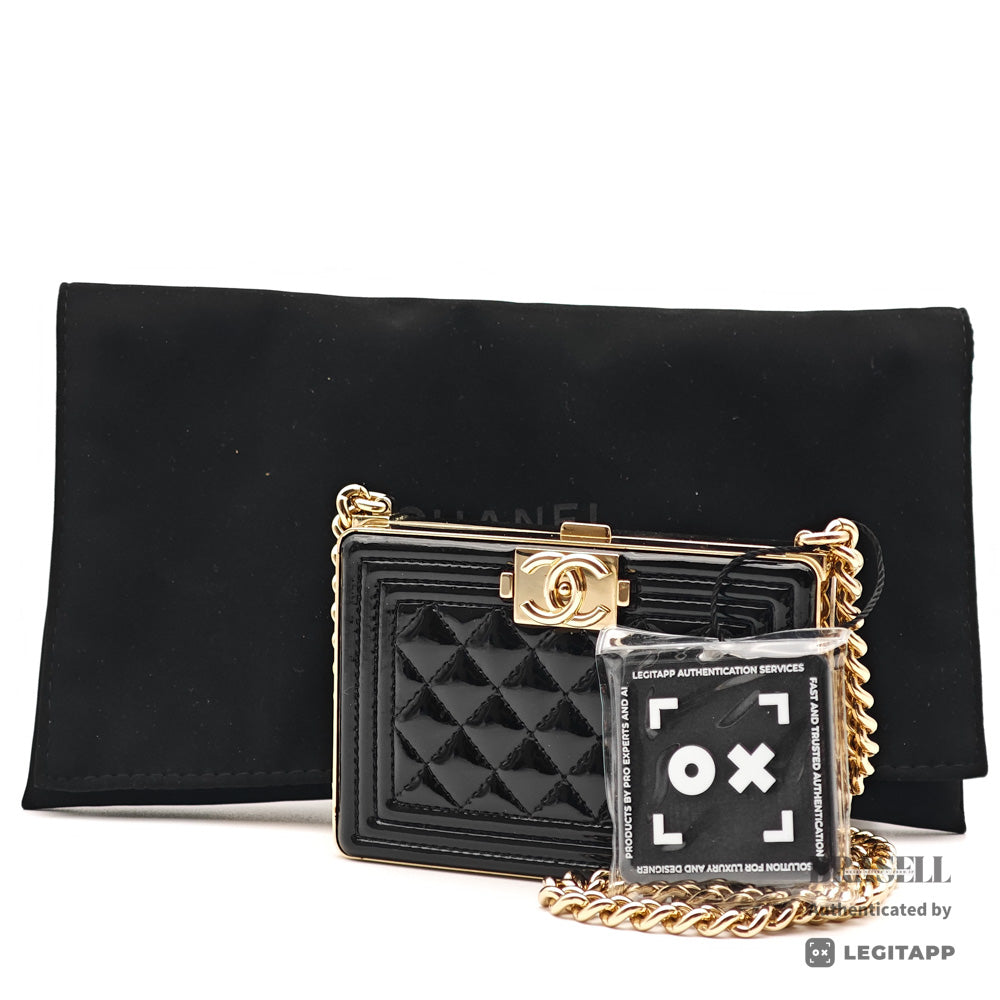 CHANEL Boy Chanel Minaudiere Patent Leather Black Shoulder Bag【ImportFeeFREE】