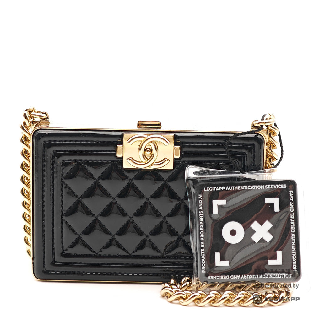 CHANEL Boy Chanel Minaudiere Patent Leather Black Shoulder Bag【ImportFeeFREE】