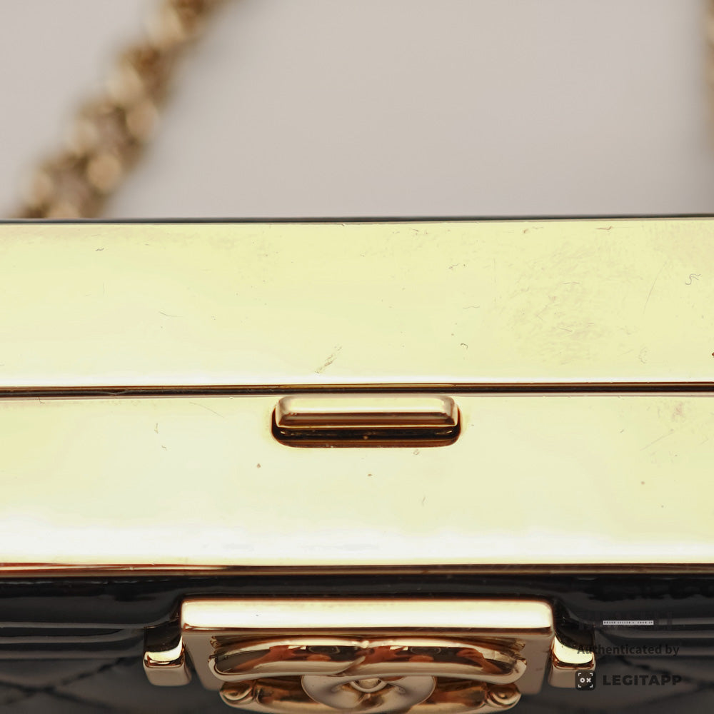 CHANEL Boy Chanel Minaudiere Patent Leather Black Shoulder Bag【ImportFeeFREE】