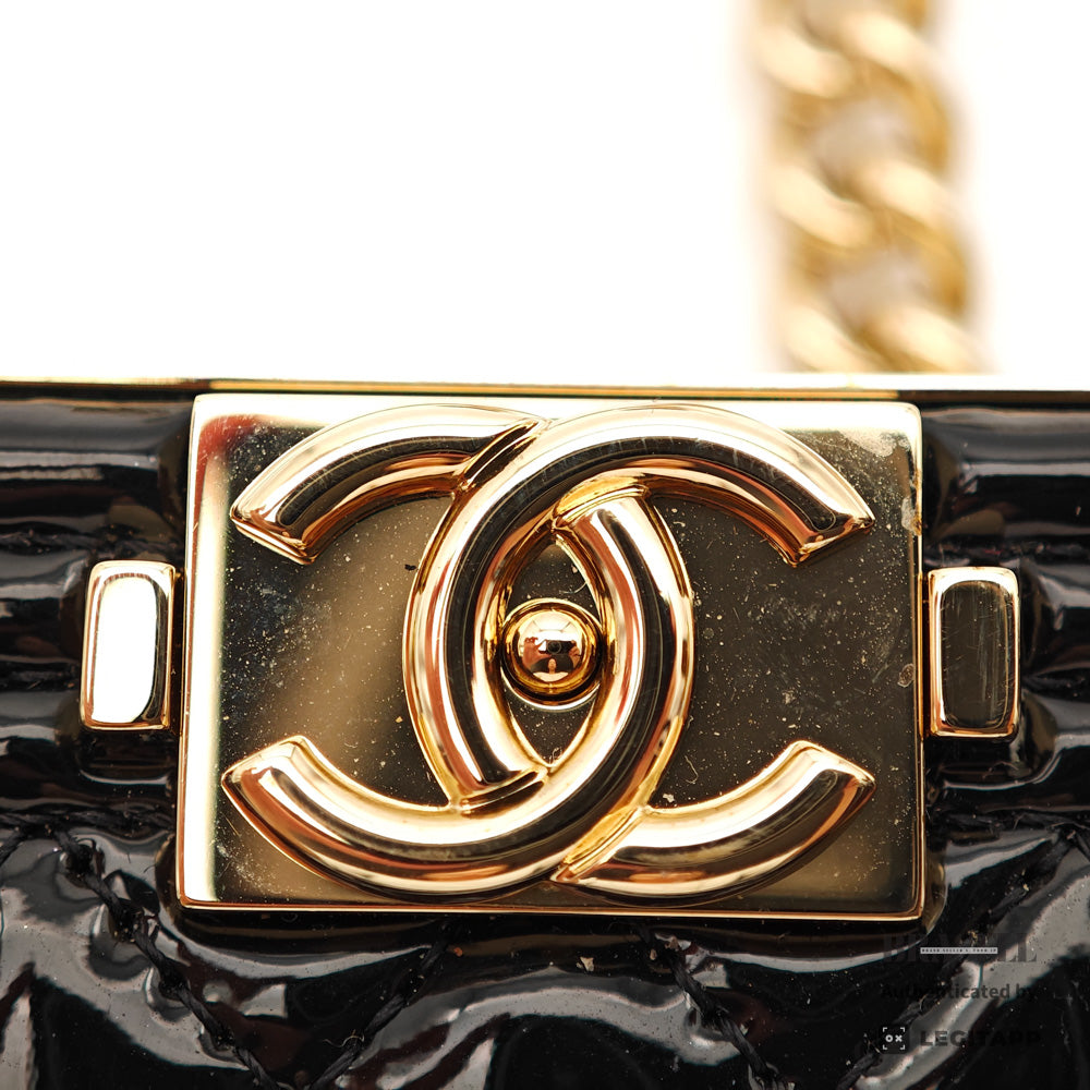 CHANEL Boy Chanel Minaudiere Patent Leather Black Shoulder Bag【ImportFeeFREE】