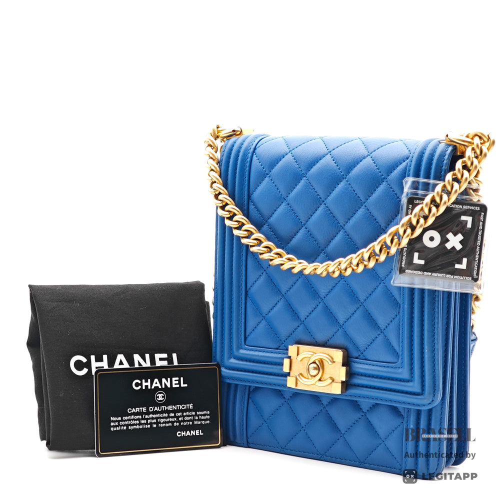CHANEL Boy Chanel Vertical Lambskin Blue Chain Shoulder Bag 【ImportFeeFREE】