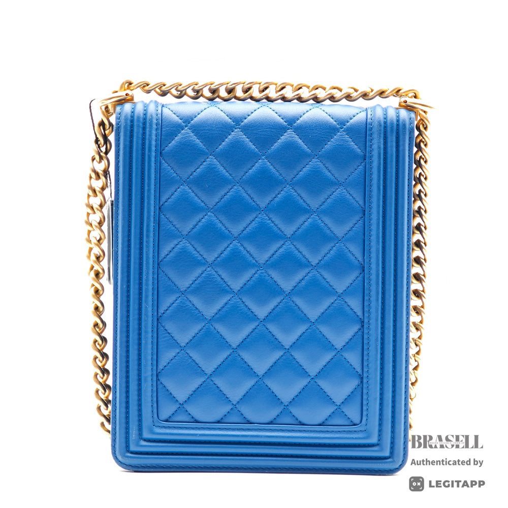 CHANEL Boy Chanel Vertical Lambskin Blue Chain Shoulder Bag 【ImportFeeFREE】
