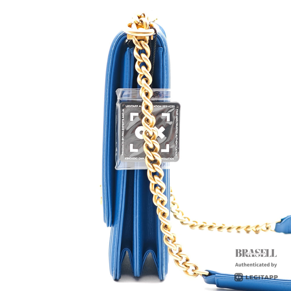 CHANEL Boy Chanel Vertical Lambskin Blue Chain Shoulder Bag 【ImportFeeFREE】