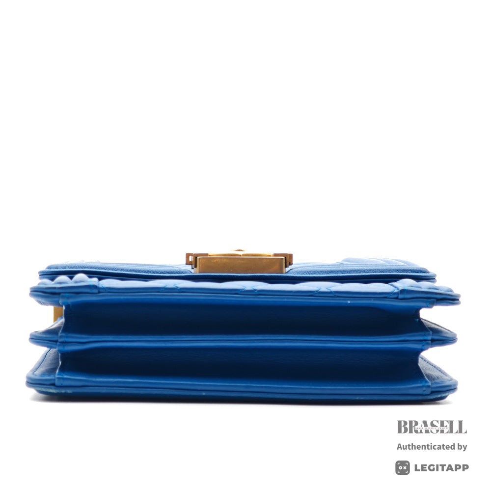 CHANEL Boy Chanel Vertical Lambskin Blue Chain Shoulder Bag 【ImportFeeFREE】