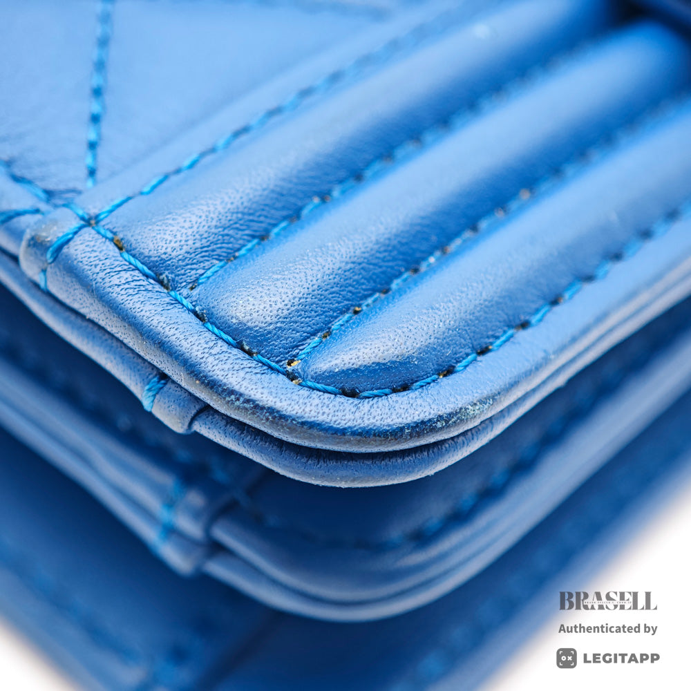 CHANEL Boy Chanel Vertical Lambskin Blue Chain Shoulder Bag 【ImportFeeFREE】
