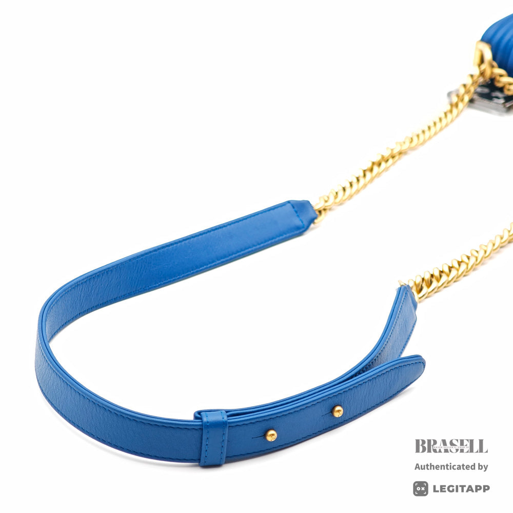 CHANEL Boy Chanel Vertical Lambskin Blue Chain Shoulder Bag 【ImportFeeFREE】