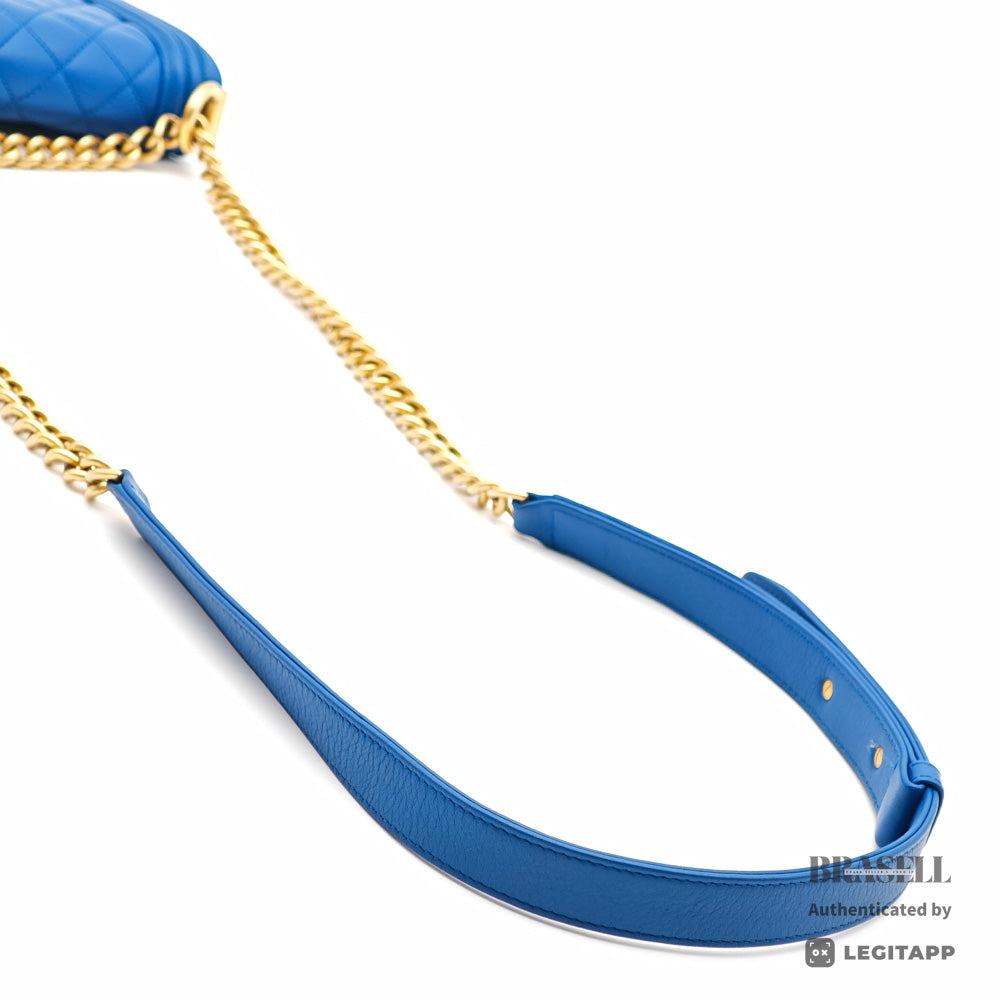 CHANEL Boy Chanel Vertical Lambskin Blue Chain Shoulder Bag 【ImportFeeFREE】