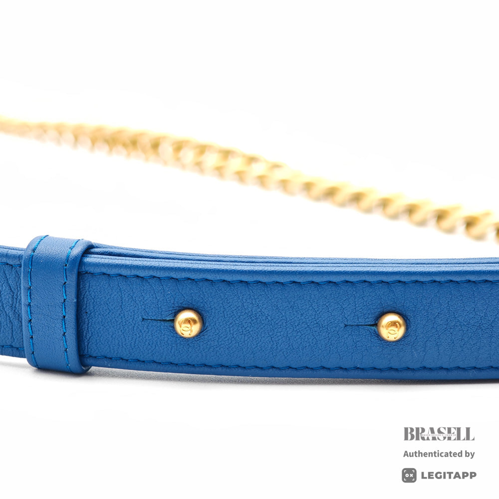 CHANEL Boy Chanel Vertical Lambskin Blue Chain Shoulder Bag 【ImportFeeFREE】