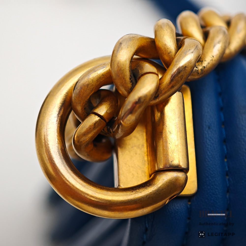 CHANEL Boy Chanel Vertical Lambskin Blue Chain Shoulder Bag 【ImportFeeFREE】