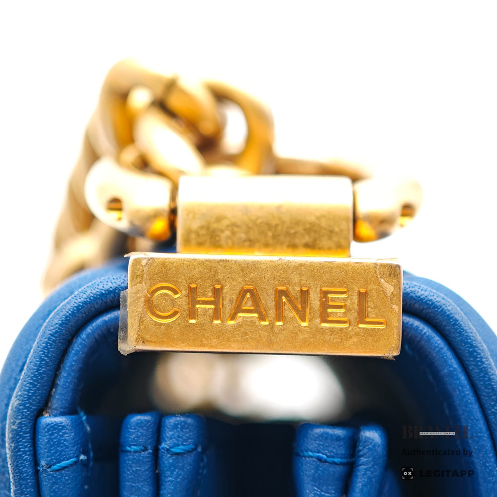 CHANEL Boy Chanel Vertical Lambskin Blue Chain Shoulder Bag 【ImportFeeFREE】