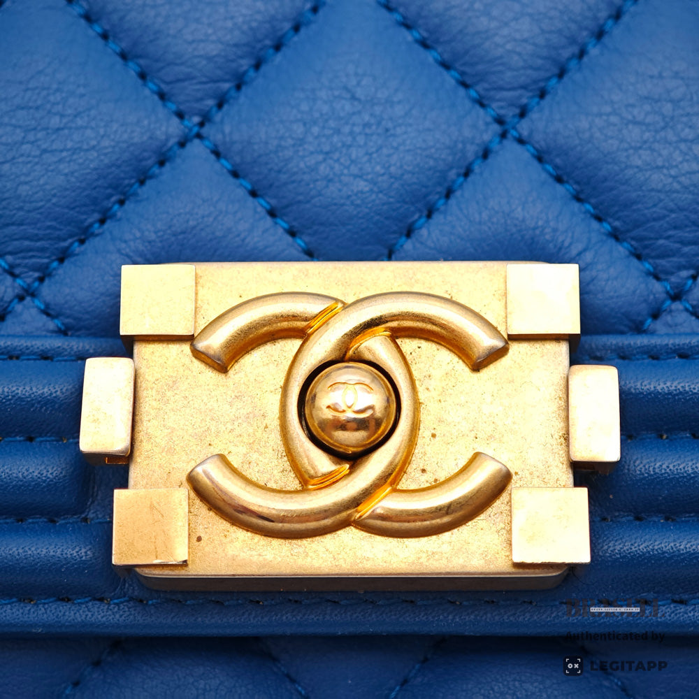 CHANEL Boy Chanel Vertical Lambskin Blue Chain Shoulder Bag 【ImportFeeFREE】