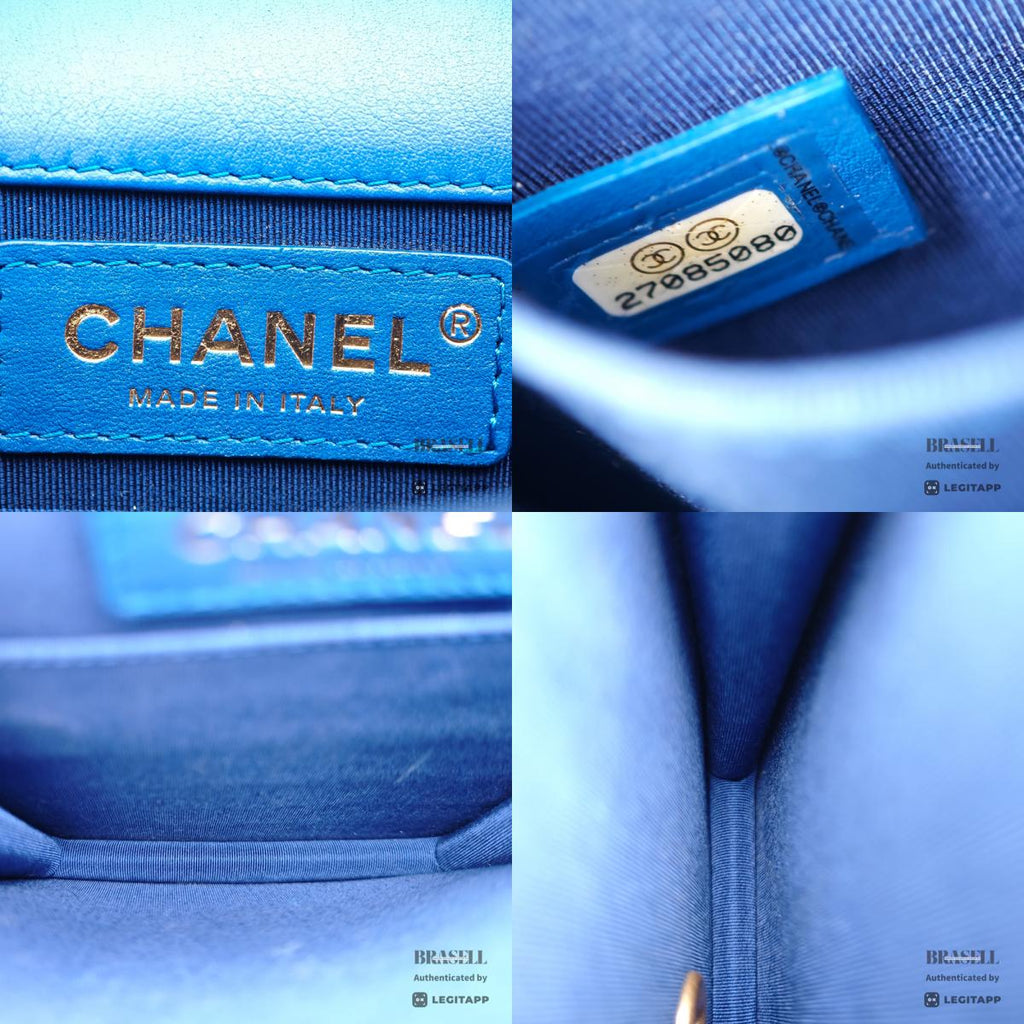 CHANEL Boy Chanel Vertical Lambskin Blue Chain Shoulder Bag 【ImportFeeFREE】