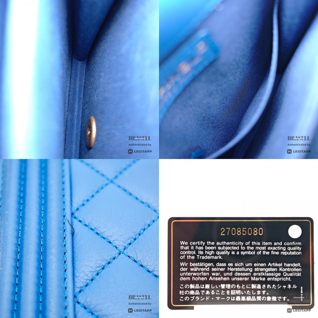 CHANEL Boy Chanel Vertical Lambskin Blue Chain Shoulder Bag 【ImportFeeFREE】