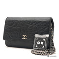 CHANEL Camellia Lambskin Black Chain Wallet Shoulder Bag 【ImportFeeFREE】