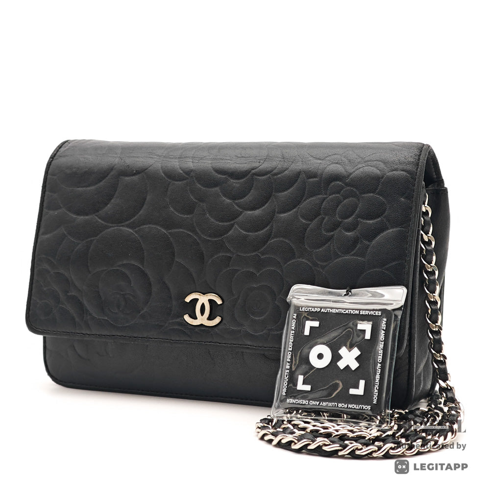 CHANEL Camellia Lambskin Black Chain Wallet Shoulder Bag 【ImportFeeFREE】