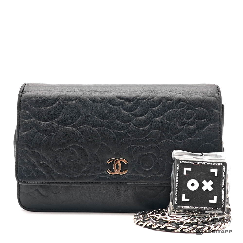 CHANEL Camellia Lambskin Black Chain Wallet Shoulder Bag 【ImportFeeFREE】